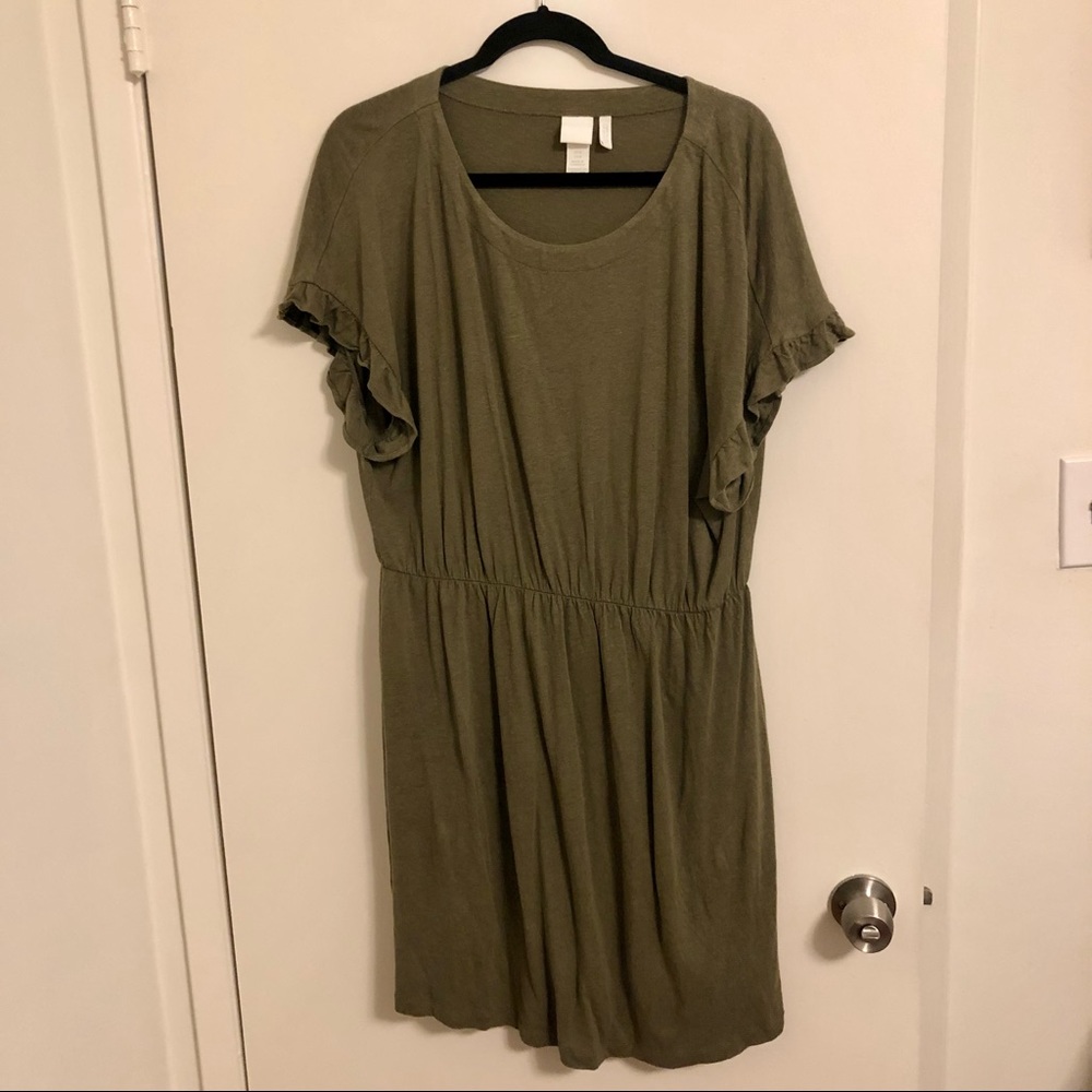 H&M Army Green A-Line Ruffle Sleeves Basics Dress